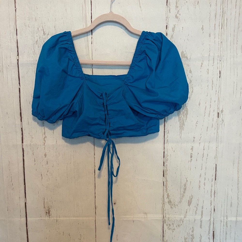Altar’d state Blue Puff Sleeve Crop Top size L